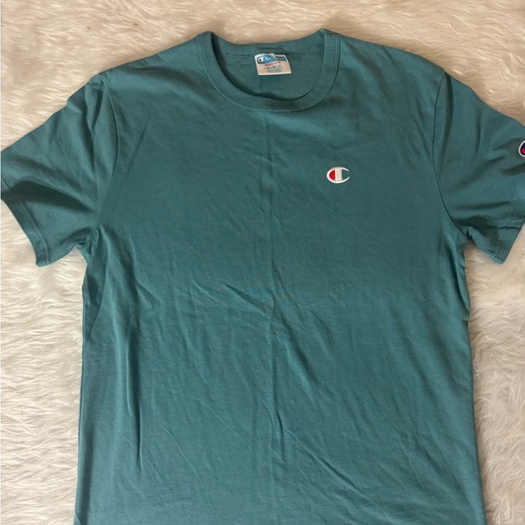 Champion blue bar vintage Men's Aqua Short Sleeve Tee - Picture 1 of 3